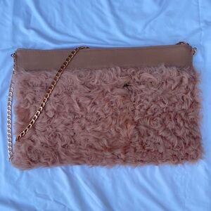 Handmade Pink Leather and Fur Flat Rectangular Pursue